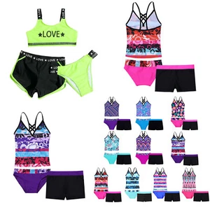 Girl's Swimsuit Bikini Set 3 Piece Bathing Suits Color Block Cutout Swimwear - Picture 1 of 53