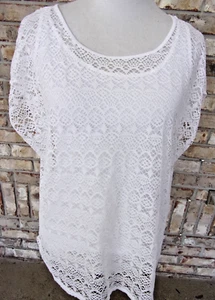 CHAUS SPORT SZ M LACY WHITE 2PC SET S/S SUMMER BEACHY DRESSY CASUAL TOP SET - Picture 1 of 7