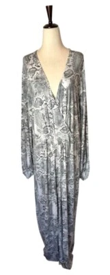Haute Hippie Dress Women 3X Gray Snakeskin Jersey Tribe Maya V Neck Maxi Jungle - Image 1 of 4