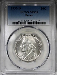 1937-D Boone Commemorative Half Dollar PCGS MS65 Gem Quality Coin - Picture 1 of 2