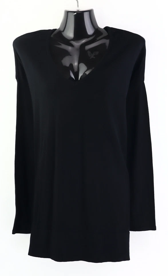 Pullover mit V-Ausschnitt Gr. 36/38 Schwarz Damen Langarm Strickpullover RPW - Bild 1 von 1