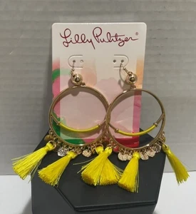 LILLY PULITZER NWT LEMON GROVE YELLOW TASSEL EARRINGS Statement Pierced Post NEW - Picture 1 of 1