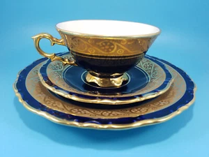 Vinatge Waldershof Bavaria Germany Echt Cobalt Teacup Saucer Trio Plate 22k Gold - Picture 1 of 19