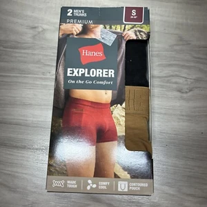 NWT Hanes Premium Men's Explorer Trunks 2pk Purple/Khaki Size S (28"-30") - Picture 1 of 2