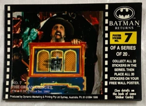Dynamic 1992 Batman Returns #7/20 THE ORGAN-GRINDER Trading Card Sticker - Picture 1 of 1