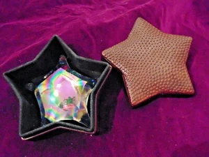 Vtg Iridescent Starfish Paperweight Art Glass Rainbow Glass Star Leather Case - Picture 1 of 5