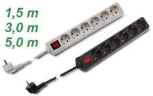 6-fach Steckdosenleiste Schalter schwarz weiß 1,5m 3m 5m Mehrfachstecker Leiste - Bild 1 von 9