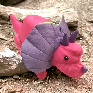 Vintage Fiesta 1989 Triceratopo Dinosauro Puffy Rosa Viola Verde Nylon 15" Morbido - Foto 1 di 13