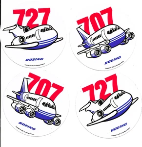 Boeing Stickers, 2 707 Pudgy + 2 727 Pudgy stickers 4in round - Picture 1 of 1