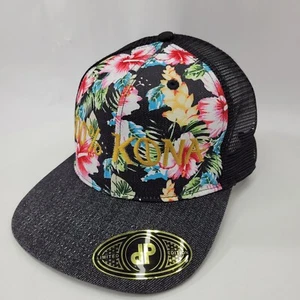 100% Kona Tropical Hawaiian Print Trucker Cap Hat Snapback Black Meshback - Picture 1 of 9