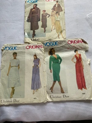 3x Vint Vogue Paris Orig Patts size 34”B CUT. 2xDior, 1x Chloe - Image 1 of 4