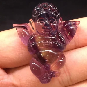 Natural Rainbow Fluorite Quartz Crystal Carved Angel Baby Pendant DIY Reiki 1Pc - Picture 1 of 21