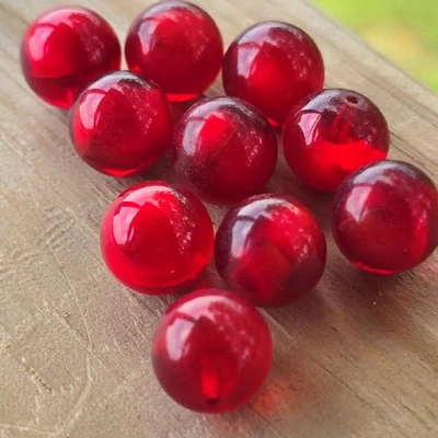 Vintage German Half Drilled Glass Beads |12mm | Lot of 10 | Red  Orange Core - Image 1 of 4