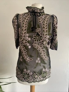 Stunning Next Vintage Style Embroidered Lace Sheer Top Mesh Blouse Size 8 Fit 10 - Picture 1 of 8