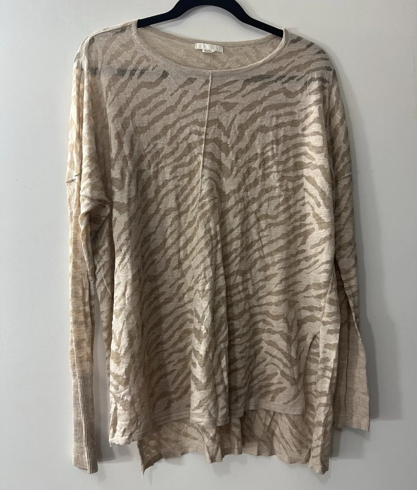 H&M Sweater Pullover Women Size XL Beige Knit Animal Print Long Sleeve Light - Image 1 of 4