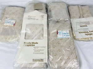 VTG Curtains Drapes Sealed Beige Neutral Tulips Pleated w/Valances 100”W x 84” L - Picture 1 of 8