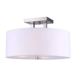 Canarm ISF578A03 Nickel River 3-Light 15"W Semi Flush Drum Ceiling Fixture - Picture 1 of 11