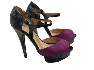 Purple Stiletto Heels Faith Tessa Shoes Faux Suede Snake Print High Heels Size 5 - Picture 1 of 7