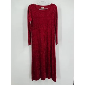 Vintage Womenz Whimsigoth Red Velvet Maxi Dress Sz L Witchy Gothic Romantic 90s - Picture 1 of 6