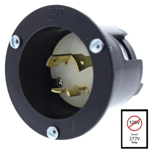 Cooper Black Twist Turn Locking Flanged Inlet NEMA L7-20P 20A 277V 2P3W AHL720FI - Picture 1 of 6