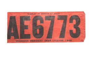 1949 Michigan Resident Deer License - Back Tag # AE6773 - Bild 1 von 4