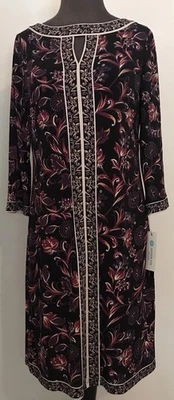 NEW Maggie London Stitch Fix Marnie Knit Black/Berry Patterned Dress Size 8 NWT - Image 1 of 4