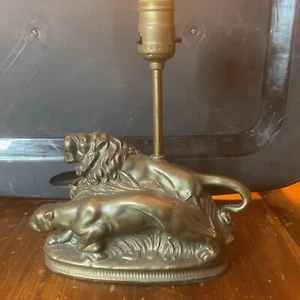Antique Lion Lioness Bronze Desk Lamp - Picture 1 of 9