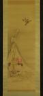 JAPANESE HANGING SCROLL ART Painting "Bird and Flower" Asian antique #E5287