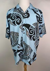 Camicia hawaiana Aloha Makani taglia large blu nero floreale a maniche corte microfibra - Foto 1 di 4
