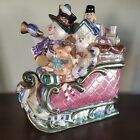 Gibson Christmas Holiday Snowman Sleigh Treat/Cookie Jar Pastel Glossy