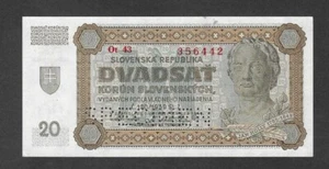 Slovakia 20 korun / 20 kronen 1942 SPECIMEN P-7s serie Ot , UNC - Picture 1 of 2