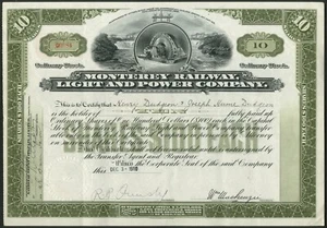 Mexico: Monterey Railway, Light and Power C0., 10 shares ordinary stock, 1910 - Picture 1 of 1
