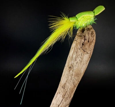 DK CUSTOM FLIES Flatwing Gurgler - Lemon & Lime - 3/0 - Saltwater Fly Fishing Striper Gartside