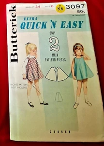 VINTAGE #3097 BUTTERICK QUICK 'N EASY SZ 6 GIRLS 1960'S SEWING DRESS PATTERN - Picture 1 of 7
