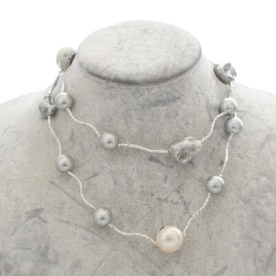 Charm Baroque Women CZ Crystal Pendant Natural Shell Pearl Statement Necklace - Image 1 of 4