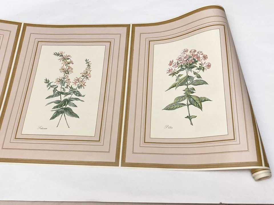 花卉金色相框奶油色桃色大号壁纸边框 18 英寸高 — 第 1/4 张图片