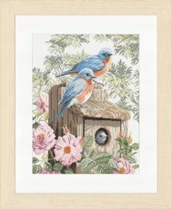 Lanarte Counted Cross Stitch Kit Garden Blue Birds 11.6" x 15.6" - Picture 1 of 2