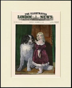 NEWFOUNDLAND LITTLE GIRL AND BIG DOG LOVELY PRINT MOUNTED READY TO FRAME - Picture 1 of 1