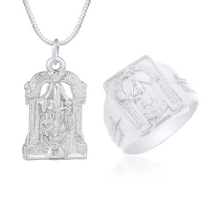 Indian Traditional Silver plated Tirupati Balaji Pendant & ring Pack Of 2 A701 - Picture 1 of 3
