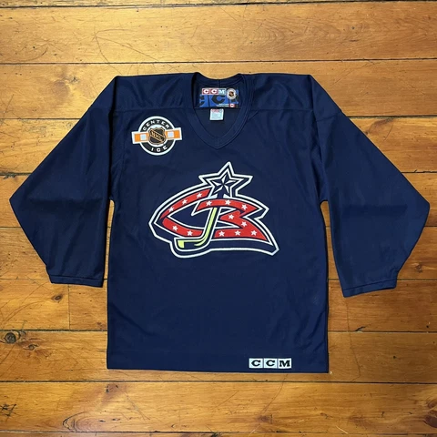 Vintage Columbus Blue Jackets CCM Center Ice Sewn Hockey Jersey; Mens Medium Cover