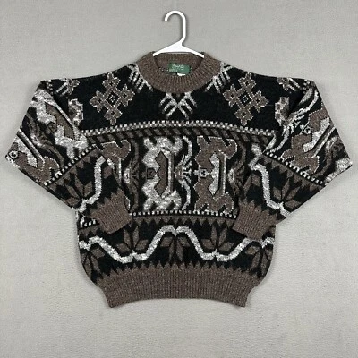 Vintage Marshall Fields Sweater Mens M Brown Geometric Acrylic Wool Blend Italy - Image 1 of 4