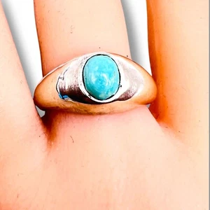 Untreated Natural Nishapur Persian Blue Turquoise Sterling Silver Dome Ring 10.5 - Picture 1 of 14