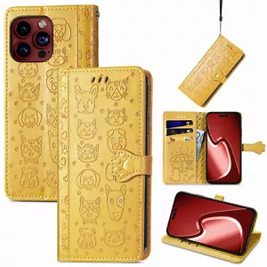 Cute Cat Dog Leather Card Wallet Case Flip Stand Cartoon Cover For Various Phone - Picture 1 of 14