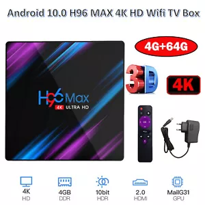 H96MAX Android 10 64GB ROM 4GB RAM 4K WIFI Netzwerk Media Player TV BOX EU Plug - Bild 1 von 11