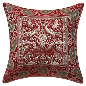 Brocade Jacquard Cushion Cover Peacock Throw Pillow Case Hippie Gypsy Home Decor - Picture 1 of 6