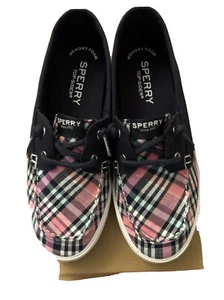 Girls Sperry Lounge Away Plaid Top Sider Size 1M Pink/navy - Picture 1 of 3
