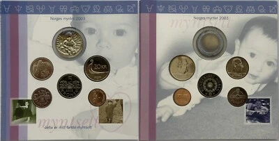 Norway 2003 5 Coins Children`s Baby Mint Set + Silver Medal MS77 Mintage 2,000 - Image 1 of 3