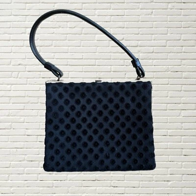 Vintage 40s 50s Purse Black Textured Top Handle Evening Bag - David’s Fifth Ave - Image 1 of 4