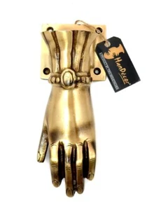 Antique Brass Finish Hand Design Door Knocker (Standard Size,) 6 inch Height  - Picture 1 of 5