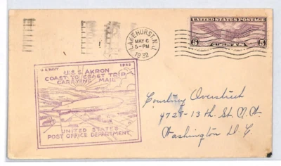 USA AIRSHIP USS AKRON Air Mail Cover 1932 Coast to Coast Flight Lakehurst LZ300 - Image 1 of 4